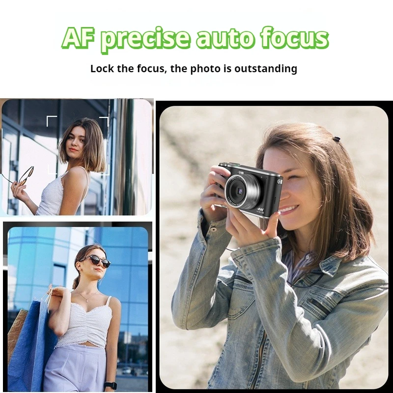 Câmera digital 4K, câmera Vlogging com autofoco de 64 MP, tela LED de 2,8 polegadas, zoom 16x, anti-vibração, ponto YouTube portátil