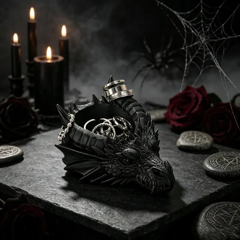 Creative Dragon Head Shape Desktop Ornament Jewelry Coin Storage Box Decoration Accessory, Halloween Home Gift