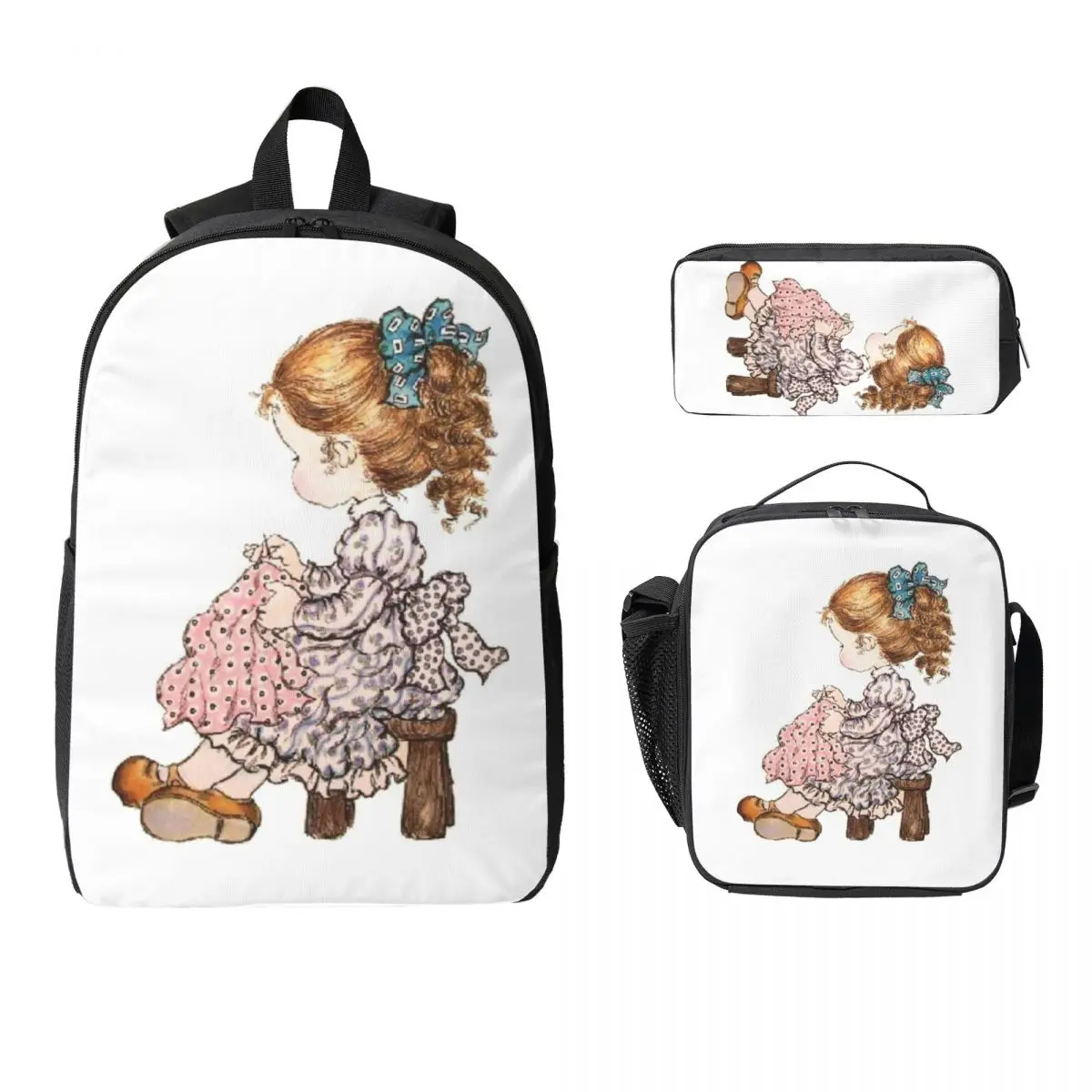 

Sarah Kay Swing Girl Backpack Student Boys Girls BookBag School Bag Computer Shoulder Bags 3ps Insulated Lunch Bag Pencil Case