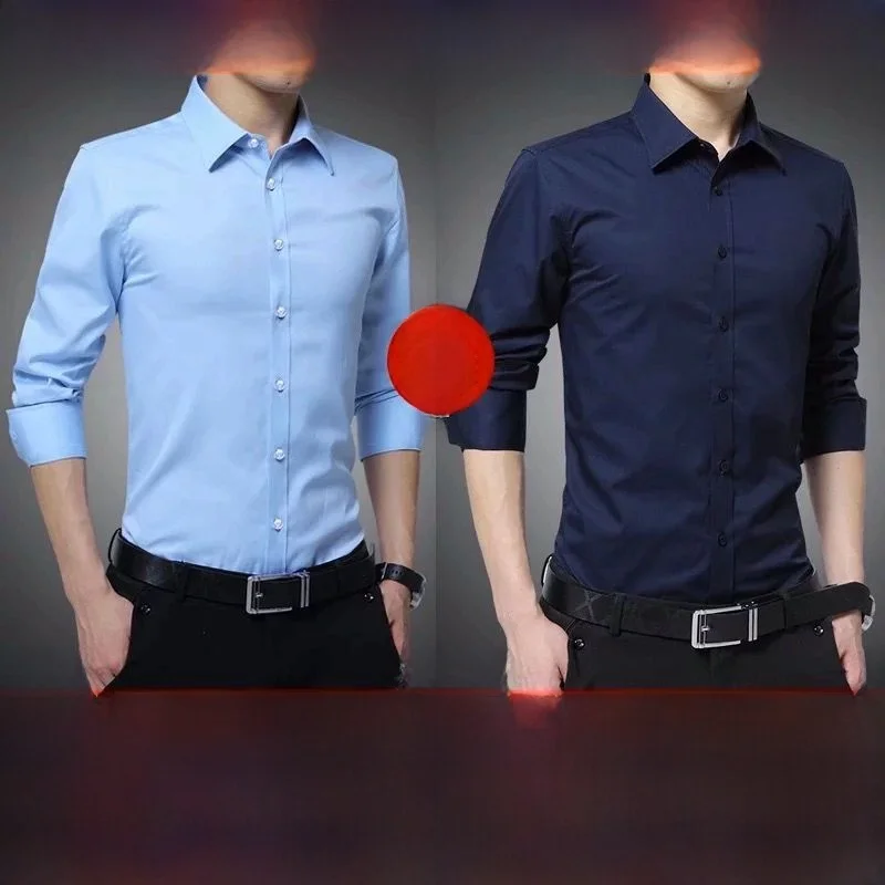 2025 New Men's Long Sleeve Shirt Autumn Winter Business Casual Slim Fit Shirt for Work Polyester Fiber Youth Trend Splice