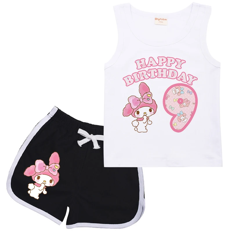 

2024 My Melodys Children Sports Suit New Birthday Number 1-14 Kids Vest & Shorts Cartoon Casual Clothes Sleeveless Girl Boy Sets