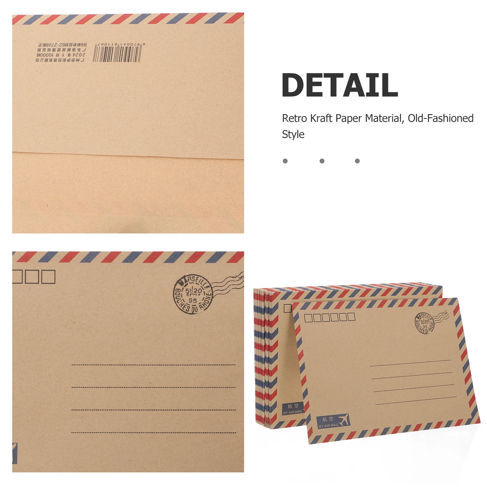 48 個ヴィンテージ封筒クラフト紙航空便文具セットカードはがき便箋結婚式招待状