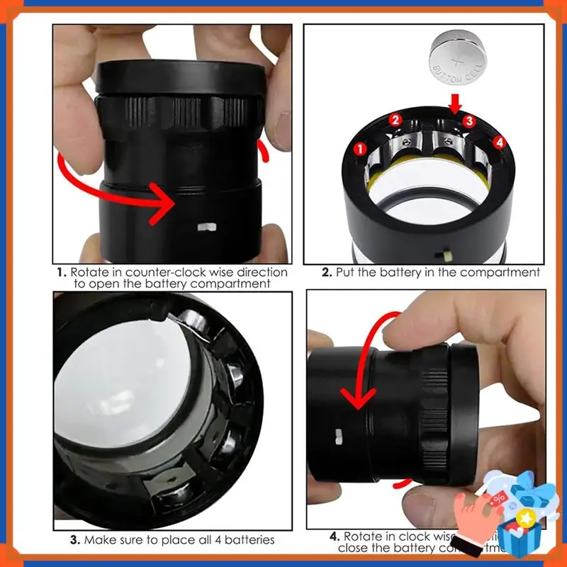 

Compact 10X Loupe Magnifier, Jewelers Loupe 8 LED Light 4 Glass Scale Chart Loupe Magnifier 25Mm Field Of View Scale Loupe