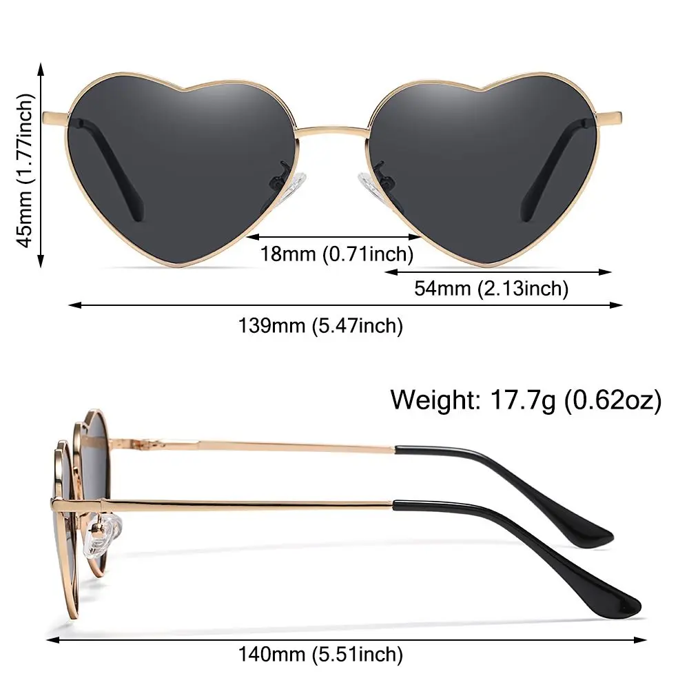 Vintage Metal Frame UV400 Protection Fancy Accessories 90s Glasses Shades Heart Sun Glasses Heart-Shaped Sunglasses