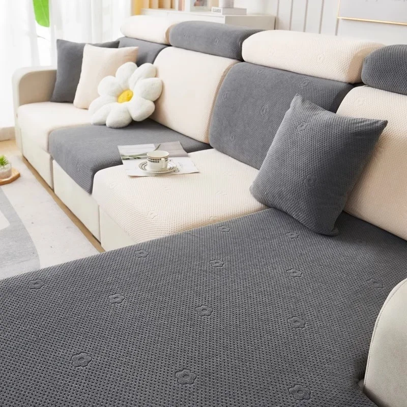 L-Shaped Combination Sofa Covers Waterproof Couch Cushion Slipcover Jacquard Fleece Elastic Sofa Mattress Non-slip Universal