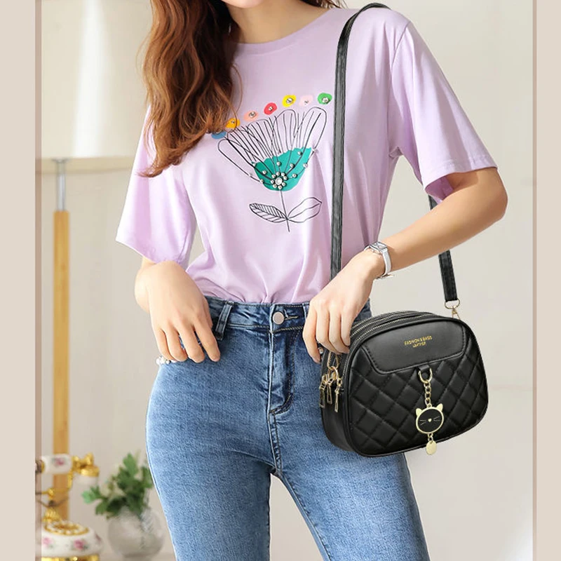 Einzel-Schulter-Umhängetaschen für Damen und Herren, einfache und vielseitige dreilagige Handtaschen mit Rautenmuster, Schuhtaschen für Damen – Detail 8