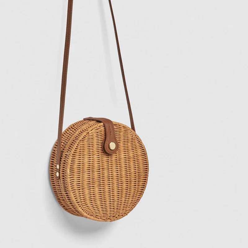 

Hand Woven Bag Round Rattan Woven Bag Single Shoulder Cross Body Bag Straw Woven Bag Holiday Bag Beach Bag Woven Baskets Storage