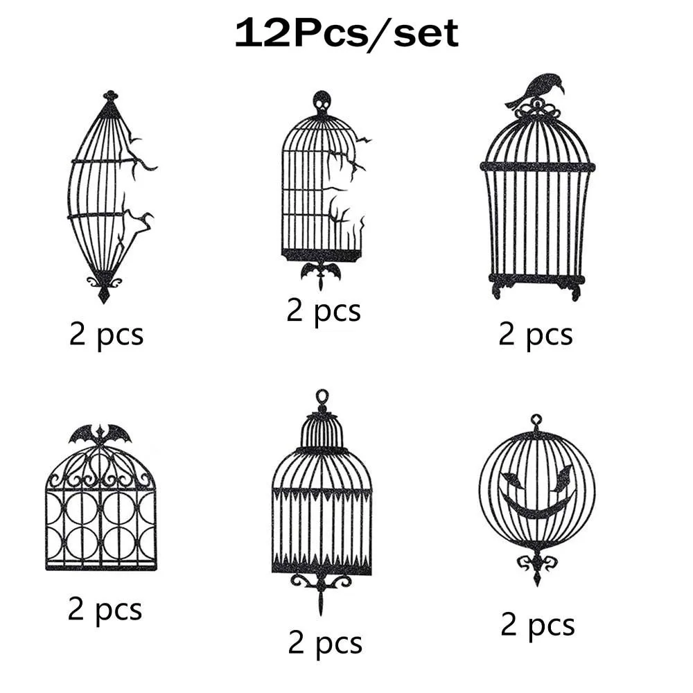 12pcs Dark Glittery Halloween Garland Lightweight Pack of 12 Black Crow Hanging Decor Double Sided Flat Pack