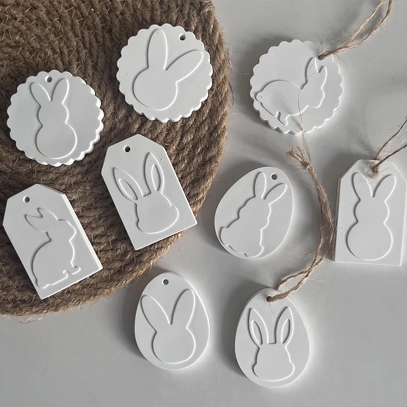 Moule en silicone pour étiquette de lapin de Pâques, bricolage, série René de lapin, élection, résine xy, colle de plâtre, décoration de vacances, porte-clés, cadeau artisanal, exécutif Mo
