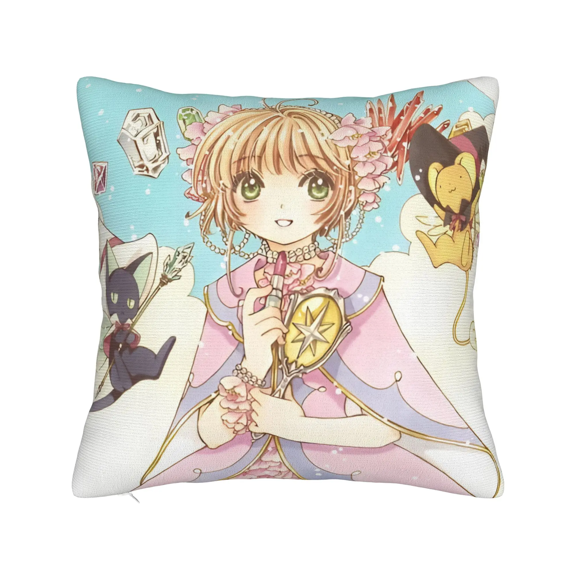 Cardcaptor Sakura Square Pillow Covers Polyester Room Kawaii Anime Girl Cushion Case Funny Decor Pillowcase 40*40