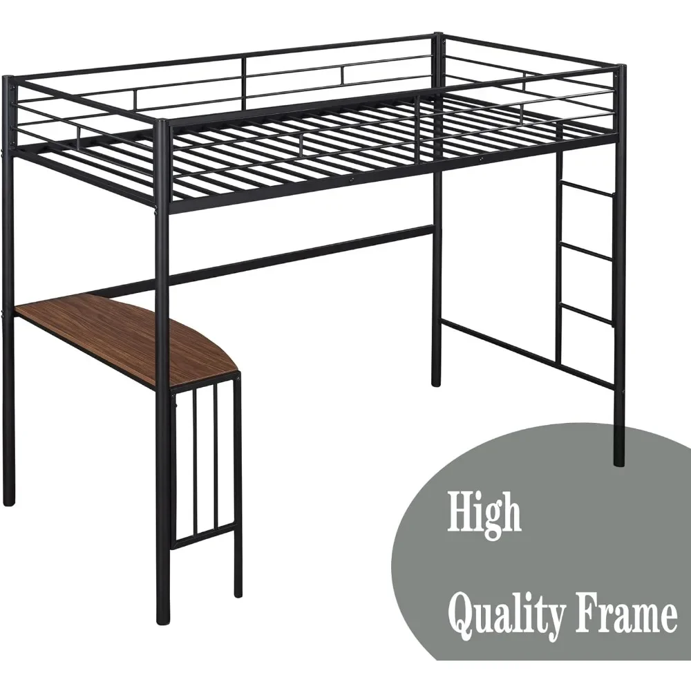 Twin Metal Loft Bed with Desk,Heavy Duty Metal Bunk Bed with Ladder and Guardrails for Kids Teens Adults,Loft Bed for Bedroom