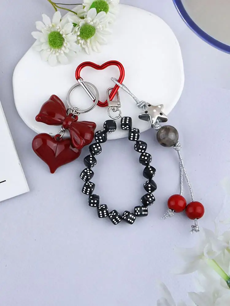 

Bag Pendant Bag Decor Phone Ornament Keychain Bag Hanging Decoration Heart Pendant Dice Shape Cute Cherry Charm
