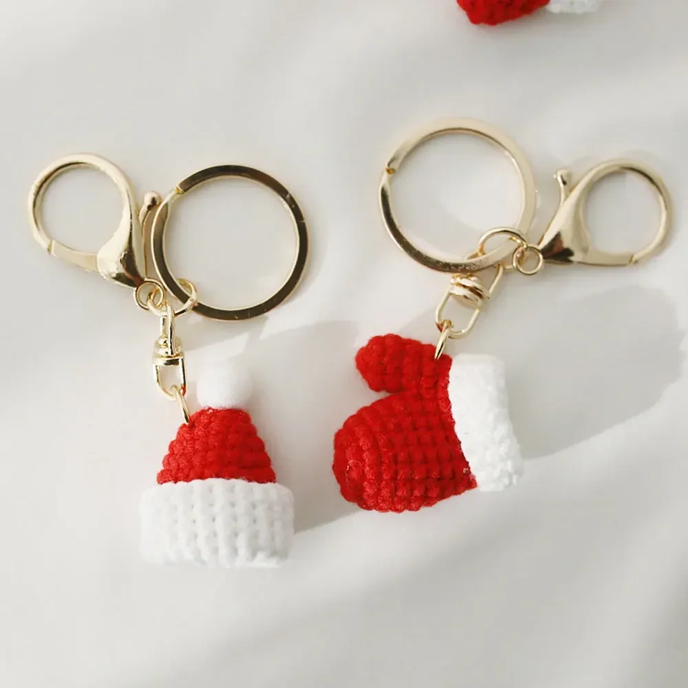 Cute Knitting Christmas Collection Keychain Knitted Glove Car Keys Keychain Weaved Hat Keyrings for Bag Christmas Decorations