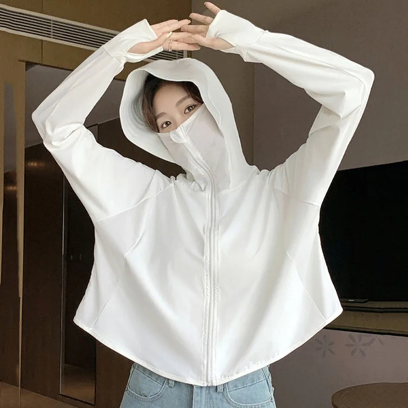 

2025 New Summer Uv Protection Sun Protection Coat Women Ice Silk Breathable Hooded Sunscreen Clothes Zipper Long Sleeve Jacket