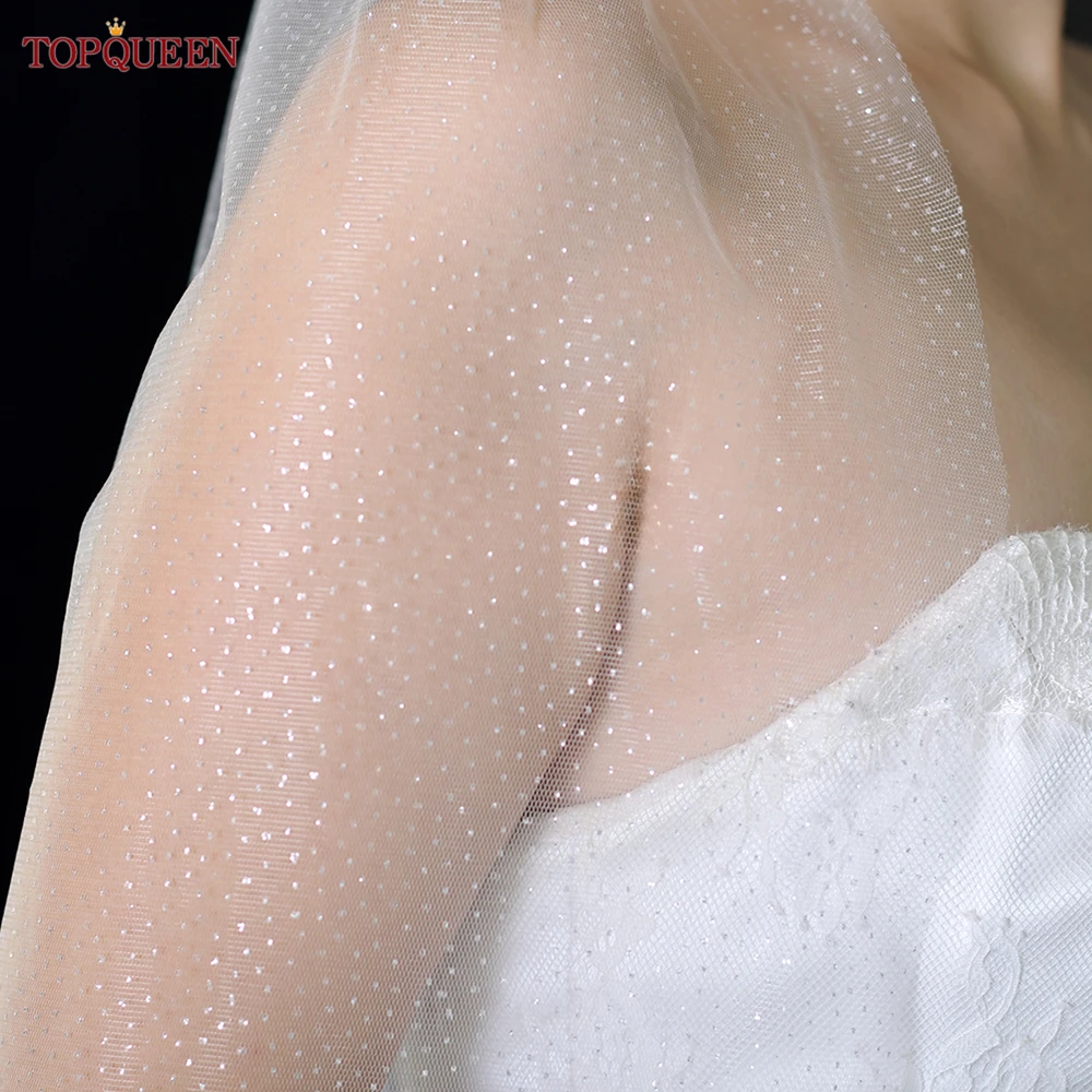 

TOPQUEEN V101 Sparking Wedding Veil 1Tier Beautiful Bridal Veil with Glitter Tulle Short Veils Sequin Accessories for Brides