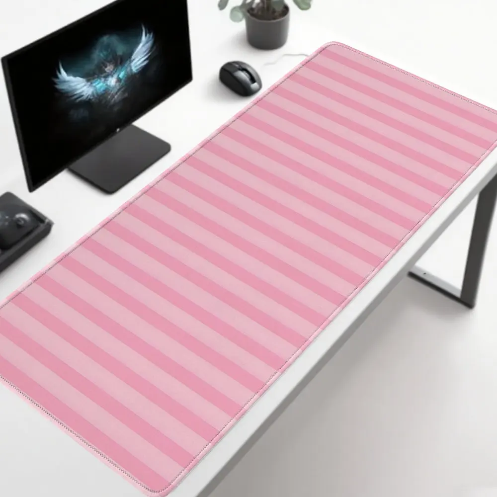Pink Stripe Oversized Desk Pad Rubber Gaming Mouse Pad Aesthetic Workstation Mat