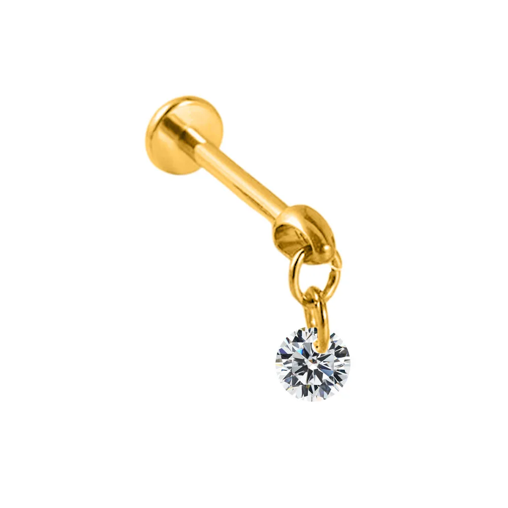ASTM F136 G23 Titanium Bullet Head Threadless CZ Drop Pendant Pin Push in Lip Stud Drop Daith Conch Earring 16G 18G 20G