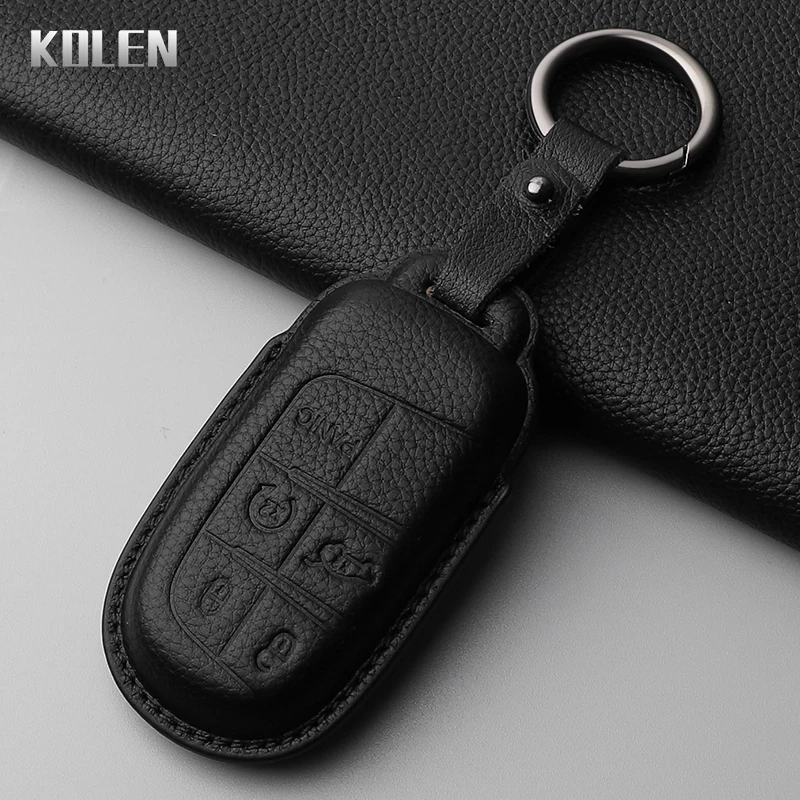 Leather Car Key Case Cover Shell For Jeep Renegade Compass Grand Cherokee For Chrysler 300C Wrangler Dodge Key Protector Holder