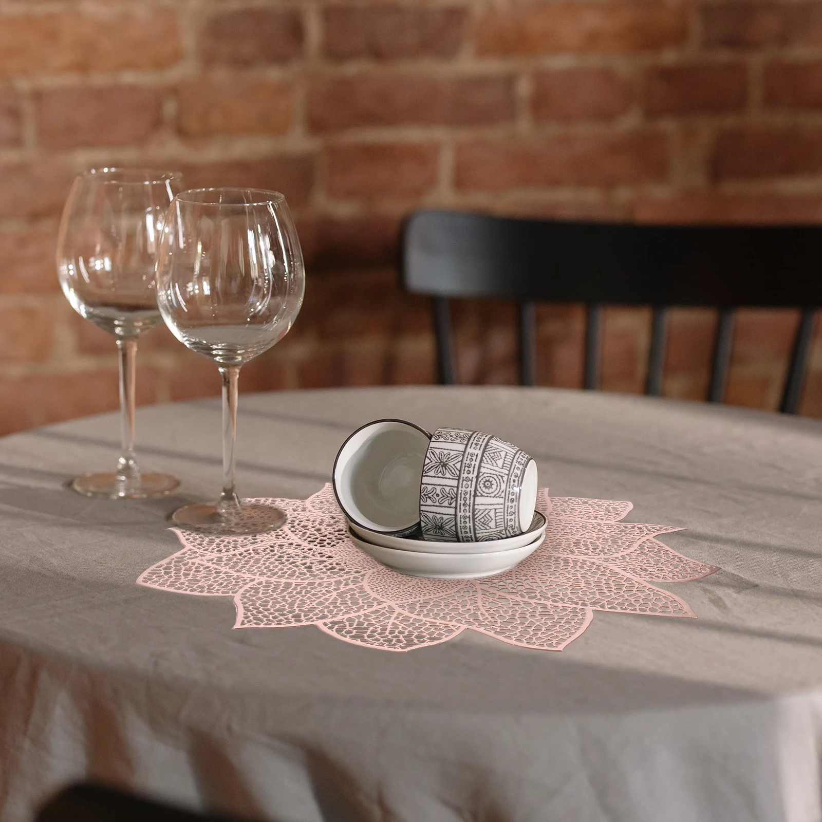 

6pcs Prosperity Flower Placemats 40CM Rose Color Waterproof Anti Skid PVC Table Mat Dining Accessories Home Decor Kitchen