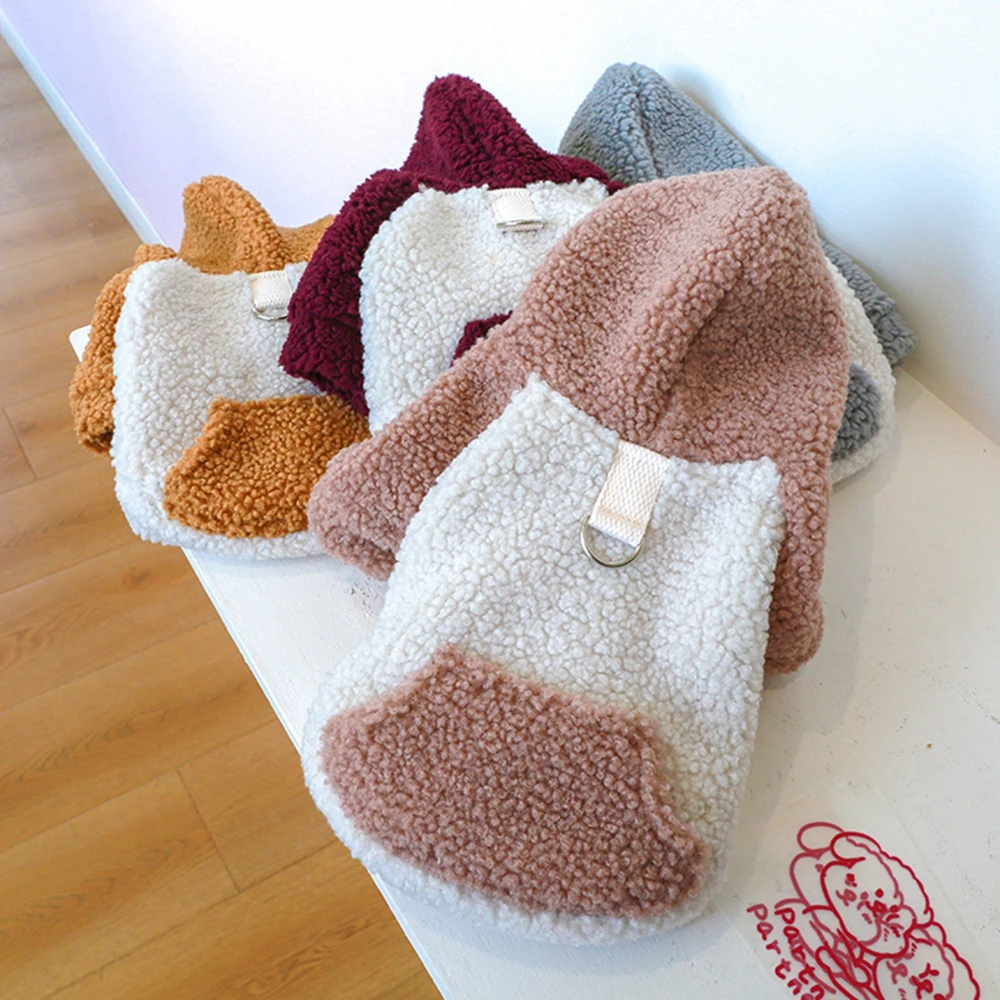 Haustier Hund Herbst Winter Fleece Kleidung D-Ring Hoodie bequeme warme weiche Kleidung Mantel