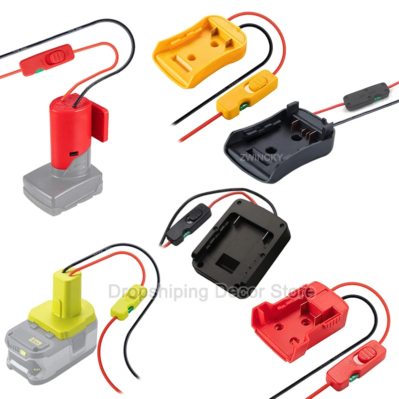 

For Dewalt/Milwaukee/Bosch/Ryobi/Ridgid/Hitachi/Parkside/Einhell 18V 20V Battery Power Wheel Adapter With 14Awg Wire Switch Fuse