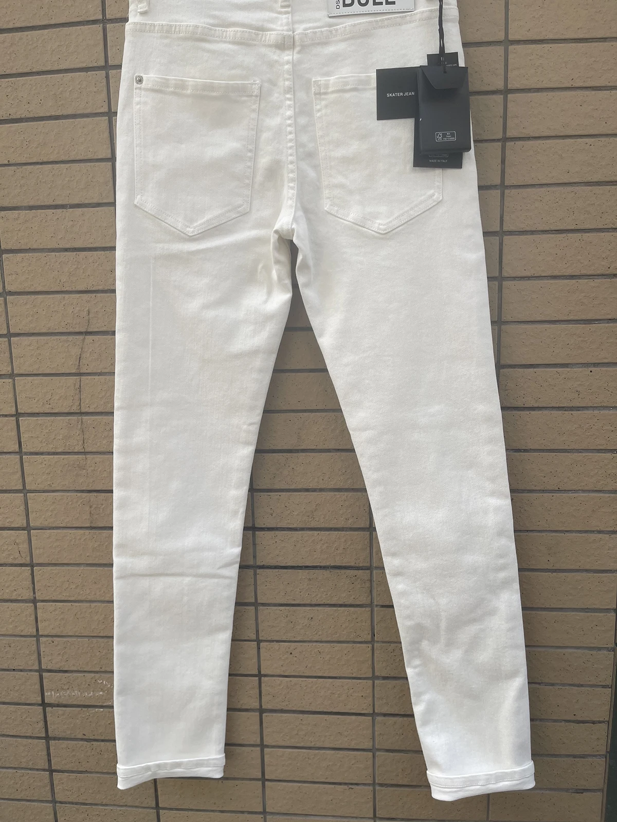 2024 Spring/Summer New D2 Jeans Men's Water Washed Worn Hole Patch Slim Fit Versatile Trendy Brand Small Feet Blue
