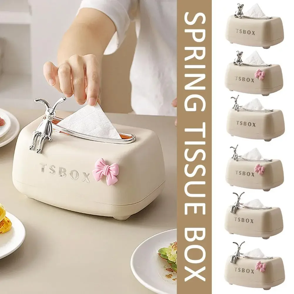 Napkin Box With Spring Household Tissue Case Spring Storage Kitchen Paper Container Paper Box Tissue Cute Storage Towel