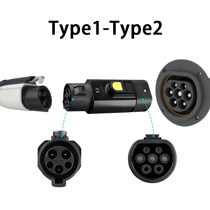 Adattatore per caricabatterie da Type1 a Type2 EV connettore per caricabatterie EV 32A presa SAE J1772 adattatore da tipo 1 a tipo 2