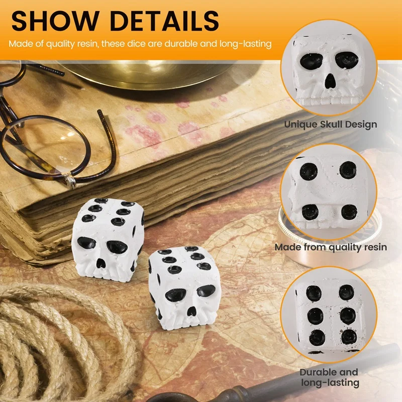 A56G-Skull Dice 6-Sided Bone Unique Gift Gamer For Role Playing Board Game For Halloween,10Pcs