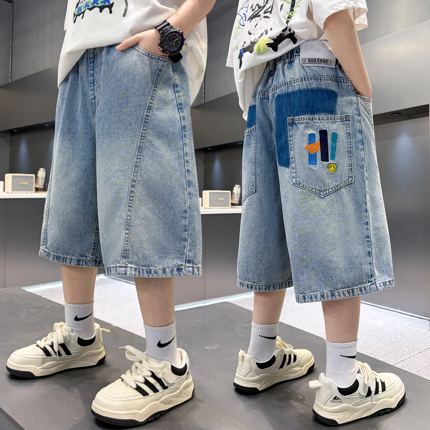 Boys Summer Thin Denim Jeans Short Pants Straight Leg Elastic Waist Outdoor Casual Kids' Clothing for Toddler Boys