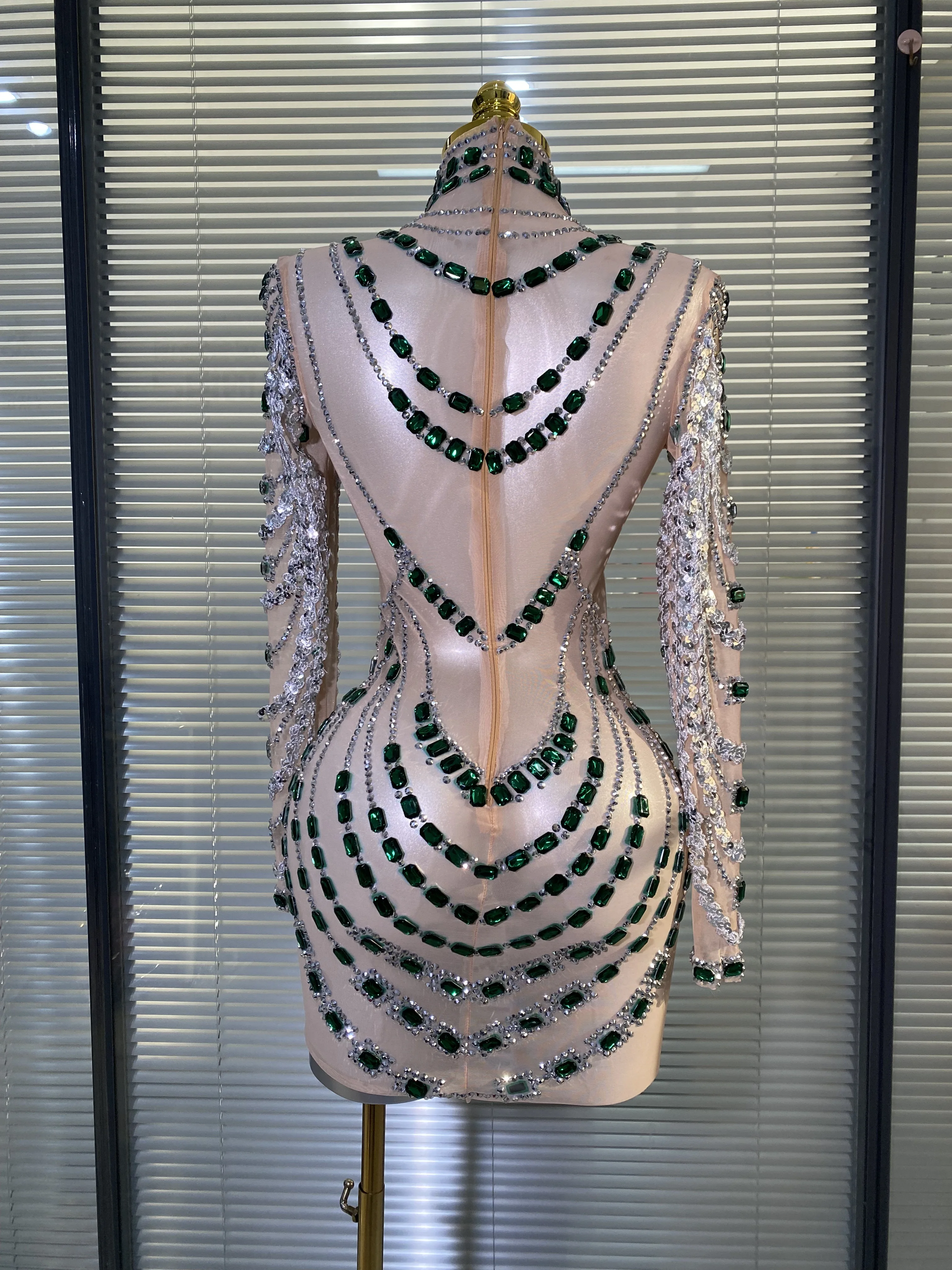 Vestido de lujo para mujer, Sexy, brillante, con diamantes de imitación, malla de lentejuelas, transparente, para cumpleaños, fiesta, club nocturno, traje de actuación