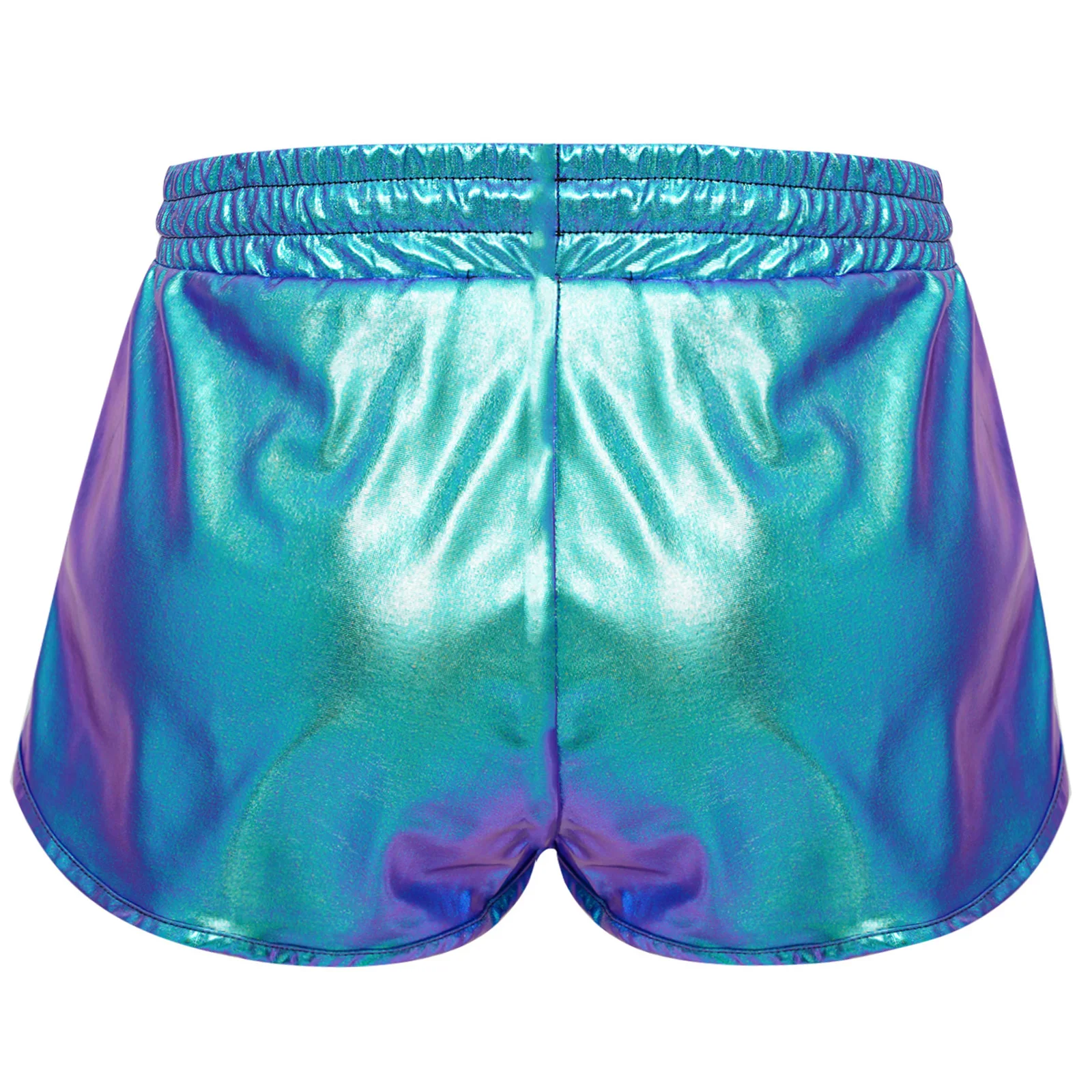 Kids Girls Metallic Shiny Shorts Drawstring Elastic Waistband Hot Pants with Pockets School Show Cheerleading Jazz Dance Costume