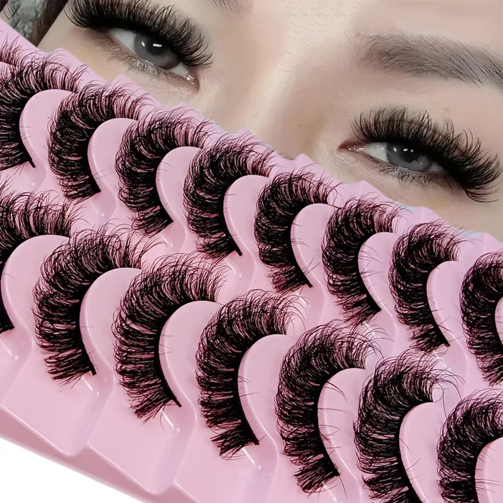 Faux Mink Fluffy Strip Lashes, Cílios Postiços Sujos, Grossos, 3D, Maquiagem Russa, 10 Pares