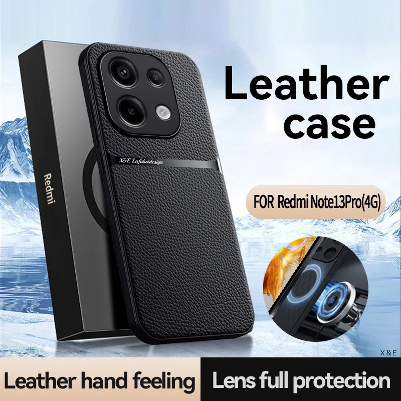 For Xiaomi Redmi Note 13 Pro 4G Case Car Magnet Holder Leather Back Cover For Redmi Note13 Pro 13Pro 4G Silicone Bumper Fundas