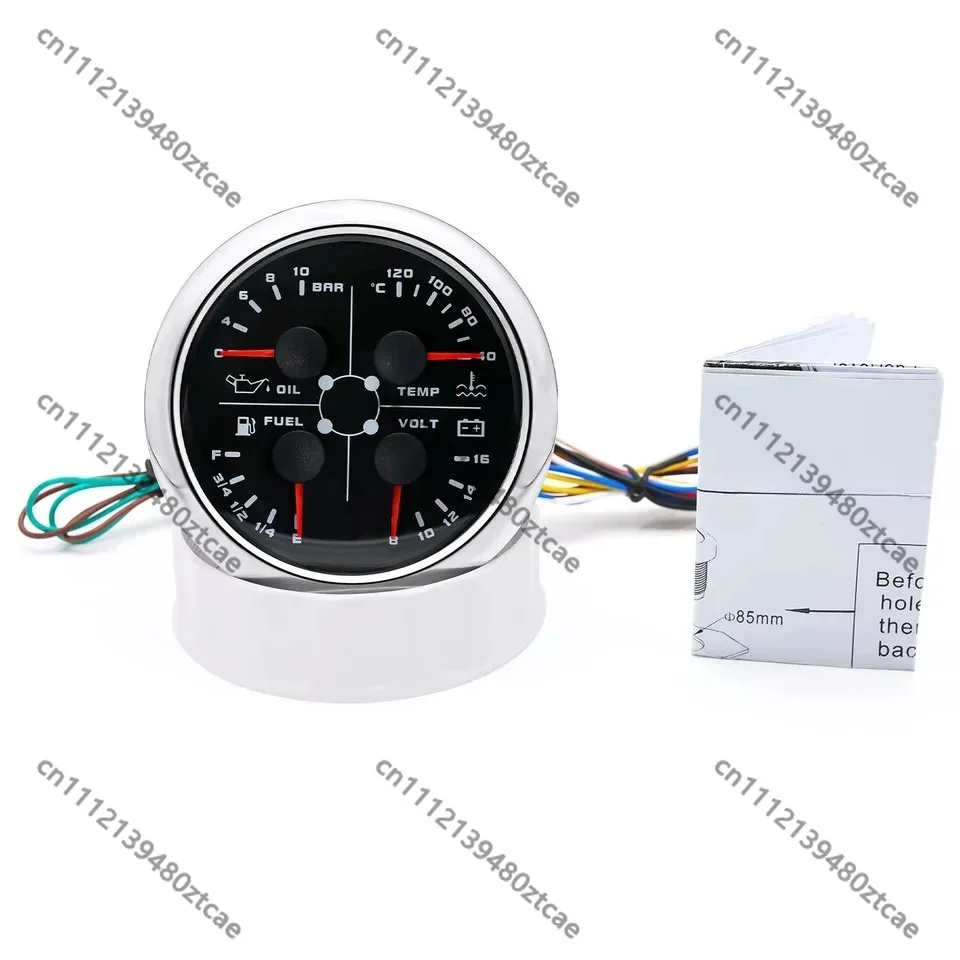 5-in-1 Multifunctional Gauge Tach Water Temp Oil Press Volt Fuel For Car Marine Diesel Engine