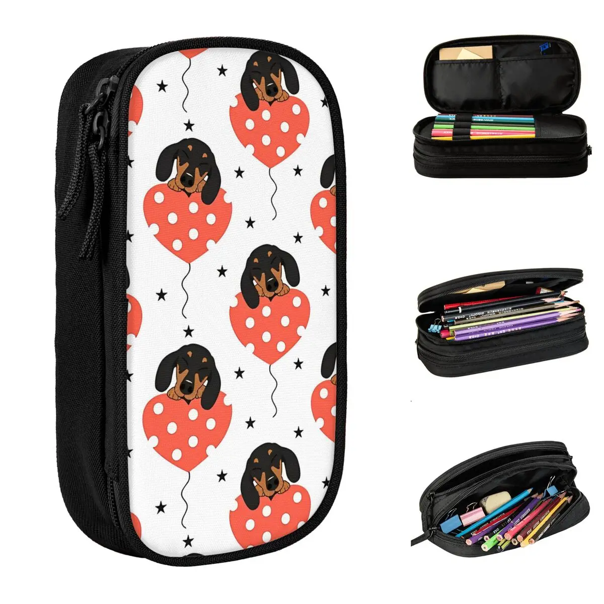 Love Dachshund Sausage Dog Pencil Cases Pen Box Bag Student Large Storage Office Gifts Pencilcases