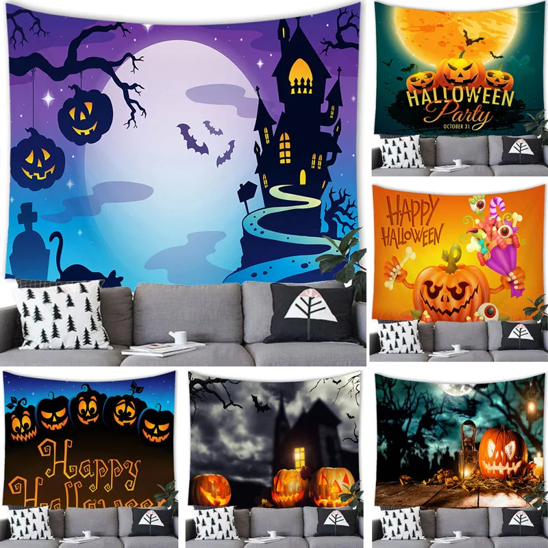 

Halloween Decor Tapestry Wall Hanging Happy Halloween Demon Pumpkin Bat Tapestry Party Home Background Decoration Wall Decor