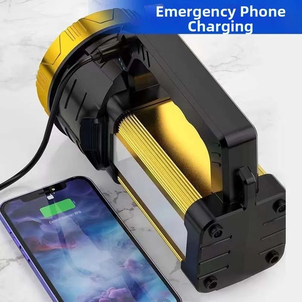 Anti-splash Water Camping Searchlight with Side Lights Dimmable Powerful Handheld Lantern LED Plastic Handheld Spotlight