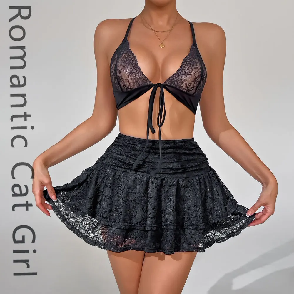 

2025 новые европейские и американские младенцы, сексуальный кружевной бюстгальтер с перекрестными бретелями, юбка-торт, комплект эротического нижнего белья 10