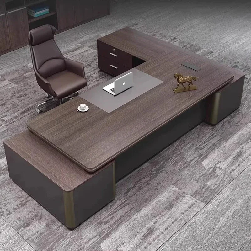 

Практичный современный офисный стол середины века, роскошный босс, компьютерные столы из темного дерева, мебель для руководителя, кабинета, дома