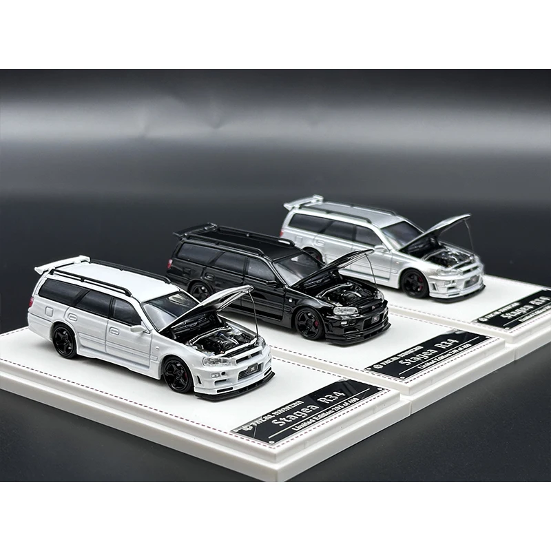 FH In Stock 1:64 Skyline GTR R34 Stagea WC34 260RS Opened Hood Diecast Diorama Car Model Collection Miniature Toys Focal Horizon