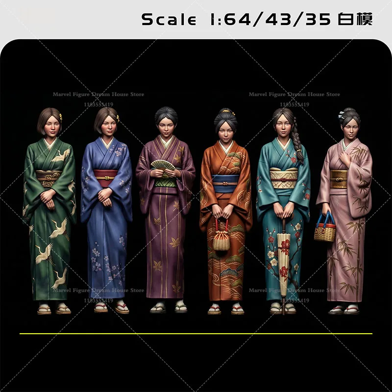 1/64 Scale Miniature Scene Dolls Un-panited White Figure Mini Model Showa-style Beauty Wearing Traditional Japanese Kimono
