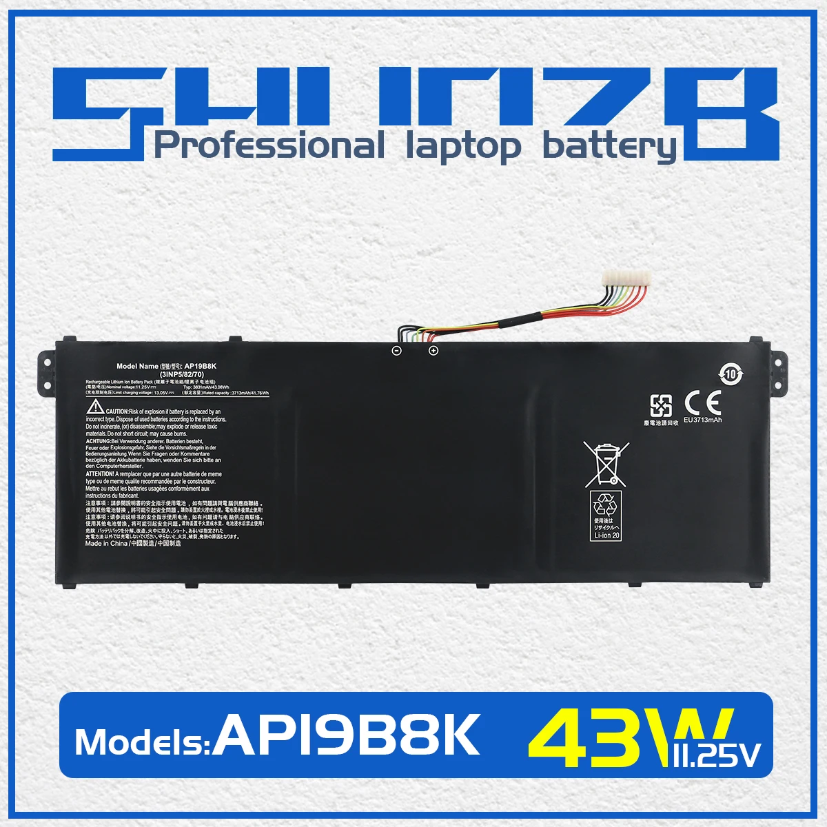 

SHUOZB AP19B8K Laptop Battery For Acer Aspire 3 A315-23 A315-58 A317-52 A317-58 A514-53 A514-56 Swift 3 SF314-42 SF314-57 11.25V