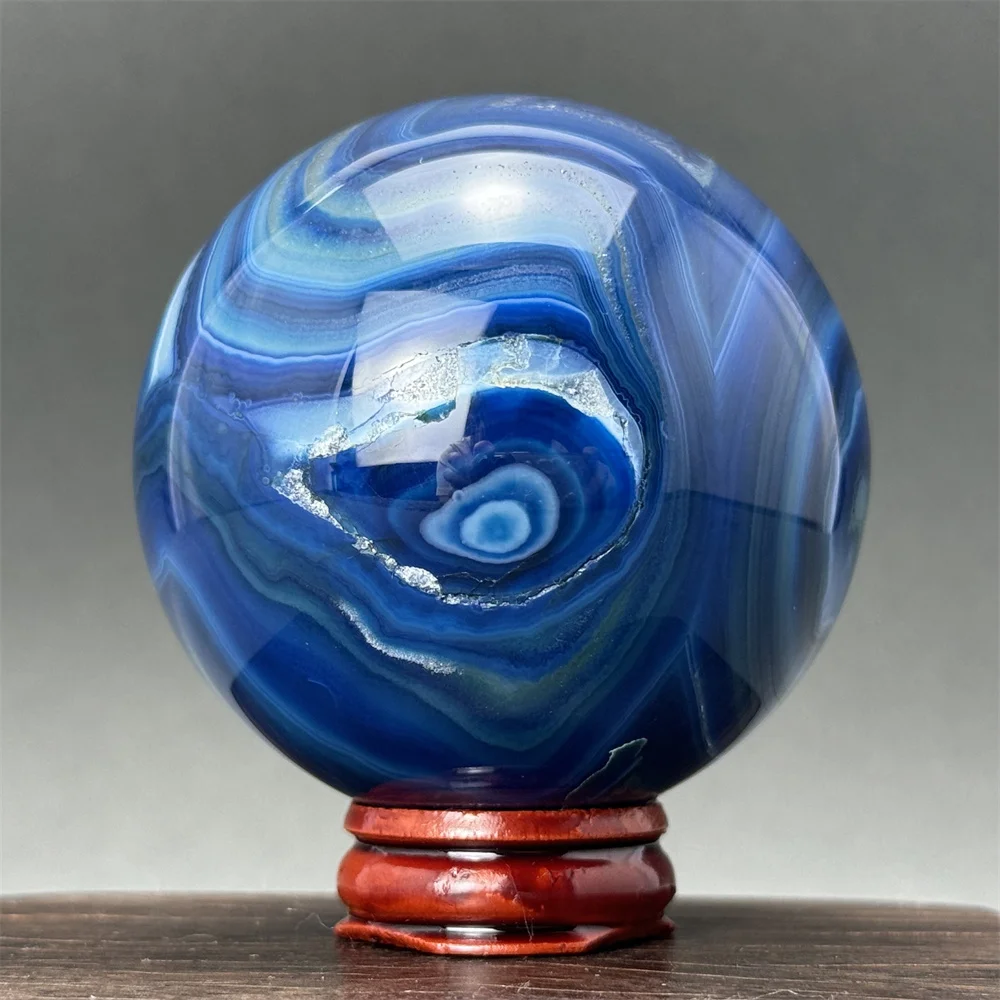 

Natural Blue Agate Ball Exquisite Workmanship Healing Aura Meditation Spiritual Energy witchcraft Prayer Home Decoration