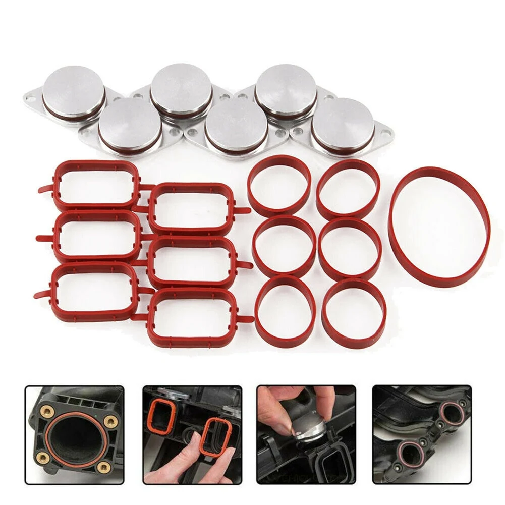 6 x 33mm Crude Oil Swirl Flap Blanks Replacement Bungs with Intake Manifold Gasket for -BMW E46 E60 E90 320D 330D 520D