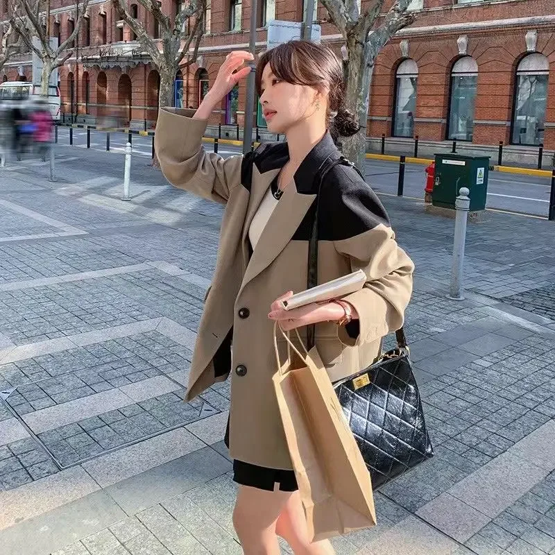 

Trench Blazer Woman Spring Autumn Overcoat Coats for Women Splicing On Promotion Outdoor Outerwears Korean Style Fashion Jacket