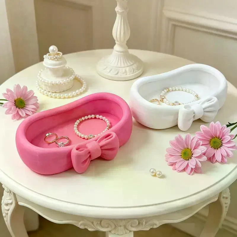 Pink Cute Bow Bathroom Desk Organizer Makeup Tray Toothbrush Skincare Storage Box
