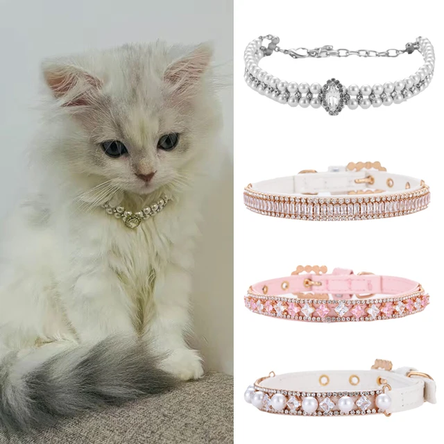 Luksusowy naszyjnik z pereł dla kotów Obroża z kryształu górskiego dla kotów Małe psy Ragdoll Cat Sphynx Naszyjniki Akcesoria dla zwierząt collier chat