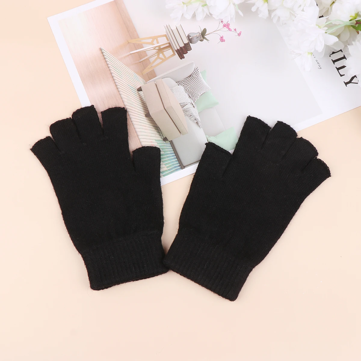 

Half Finger Gloves Black Ladies Biking Hand Warmers Mittens for Women Fashion Winter Warm Soft Comfortable Gloves