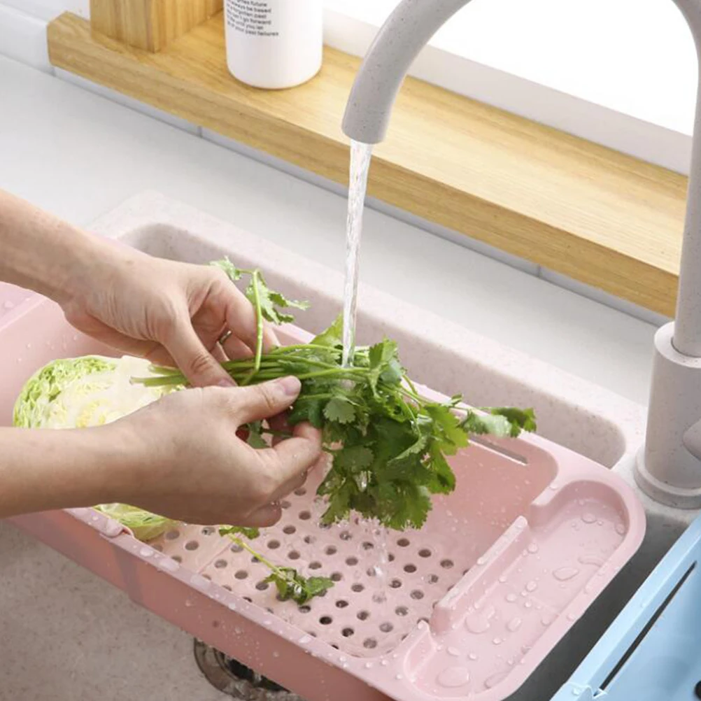 

Retractable Kitchen Storage Basket Bowl Chopstick Dish Pink Multi Function Safe PP Material Easy Use Container